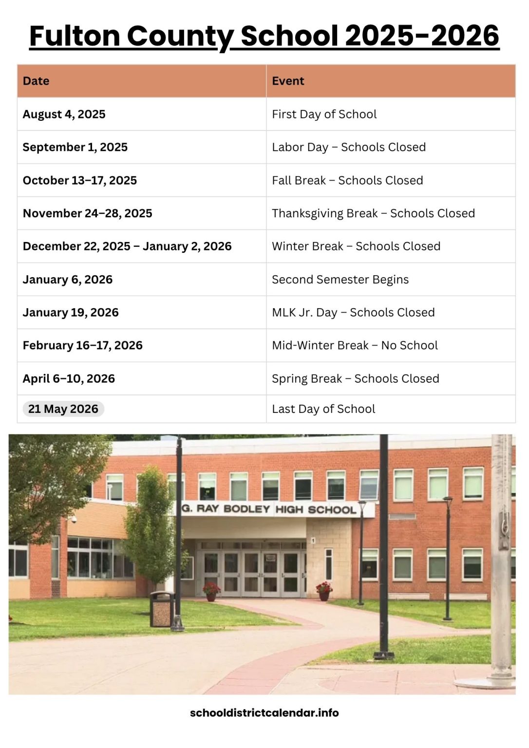 Fulton County School Calendar with Holidays 2025 2026