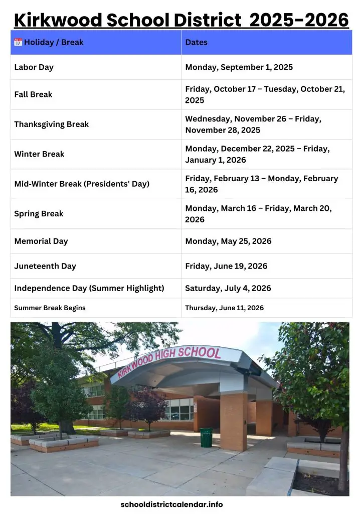 Kirkwood School District Calendar