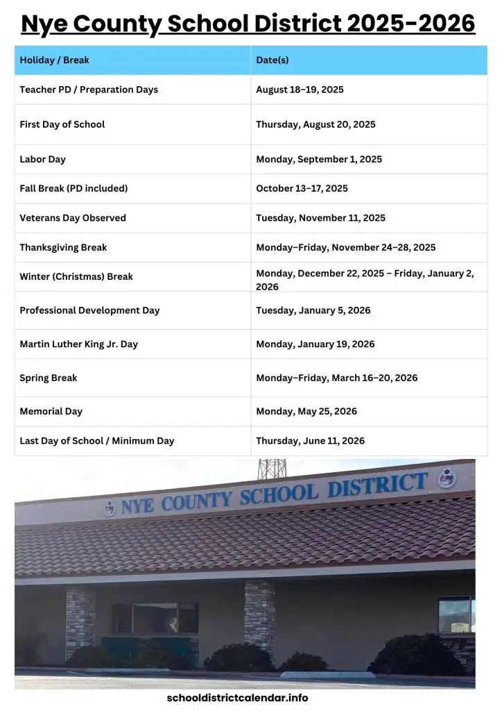 Nye County School District Calendar