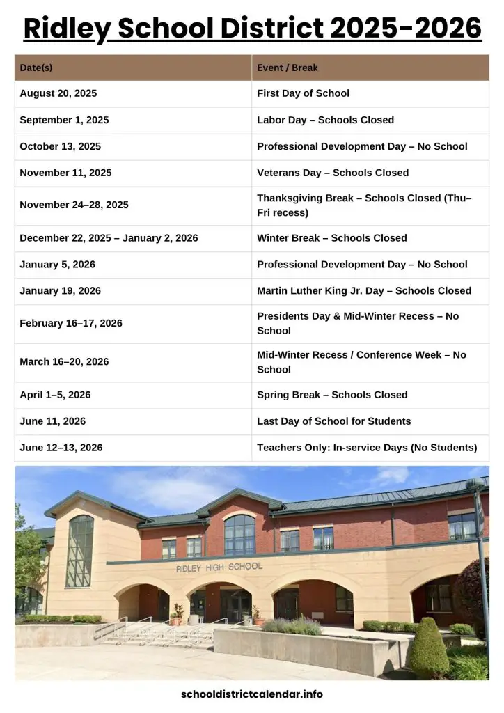 Ridley School District Calendar