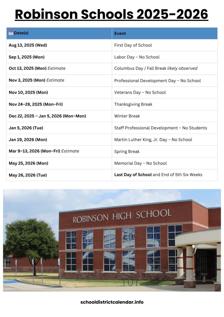 Robinson Schools Calendar With Holidays 2025 2026 Robinson Schools 2025 2026 768x1086