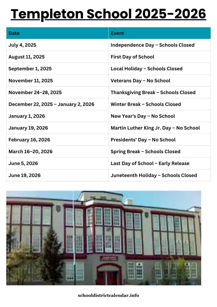 Templeton School Calendar