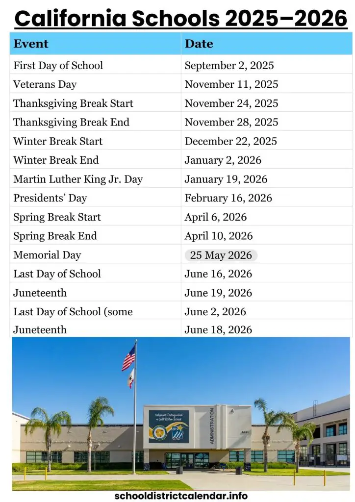 California Schools Calendar