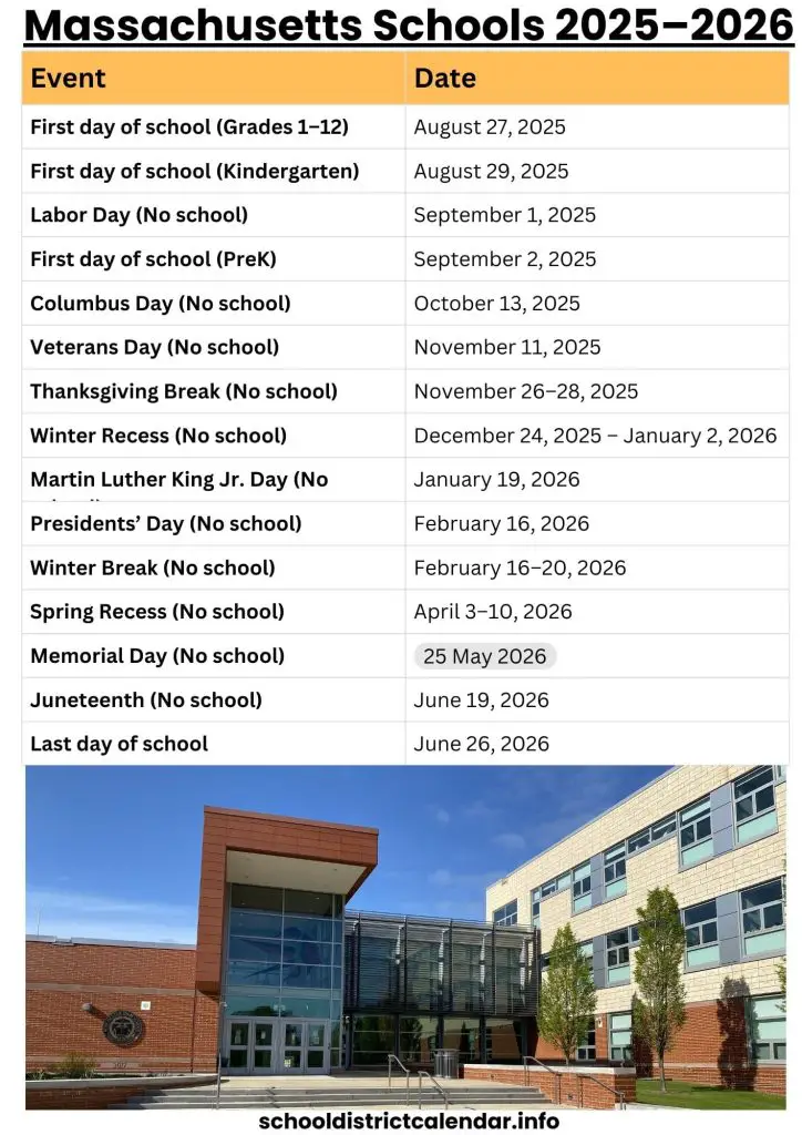 Massachusetts Schools Calendar