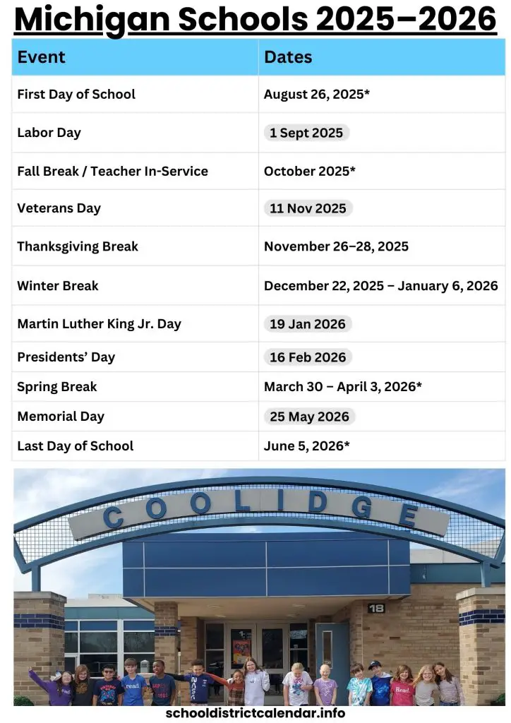 Michigan Schools Calendar