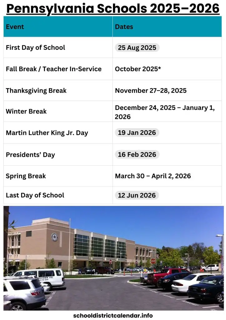 Pennsylvania Schools Calendar